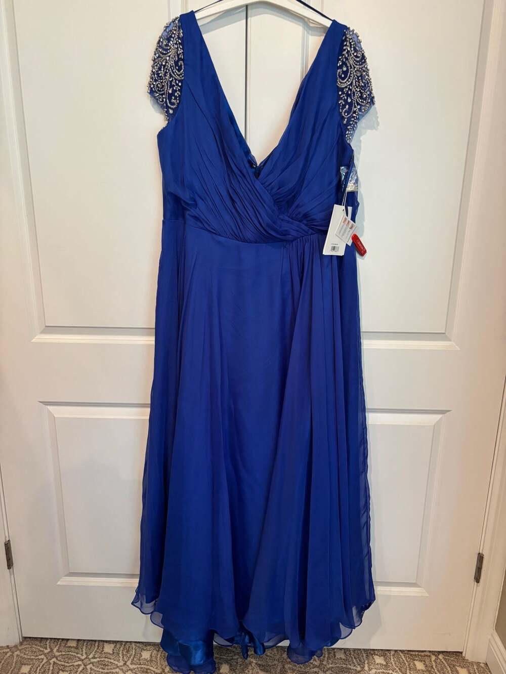 Mac Duggal 67723 Royal Blue Beaded Cap Sleeve Formal Gown